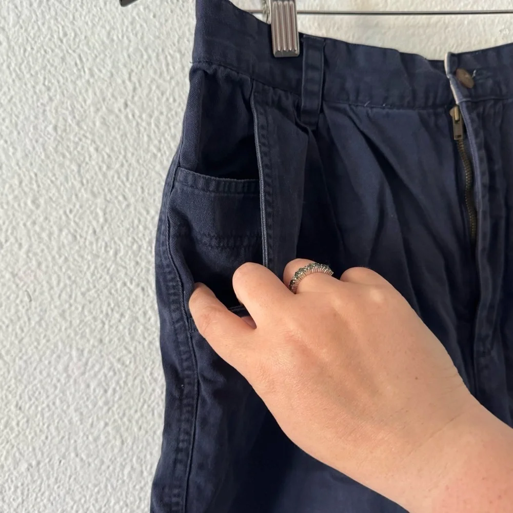 Chinos Navy Pleated High Rise Cotton Shorts Size 12 GV Coastal Grandma 90’s VTG